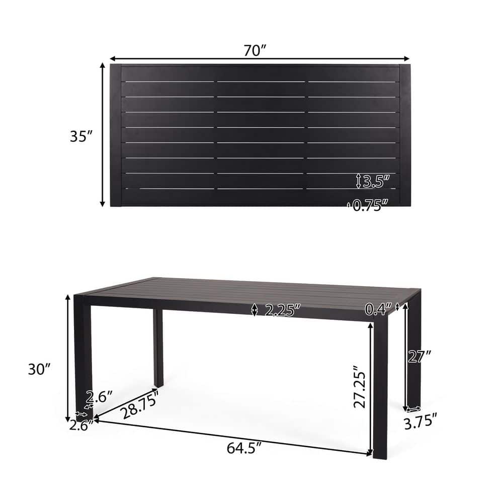 Black Aluminum Rectangular Outdoor Dining Table, 70"
