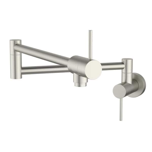 Logmey Wall Mount Pot Filler Faucet with Double Joint Swing Arm in Brushed Nickel