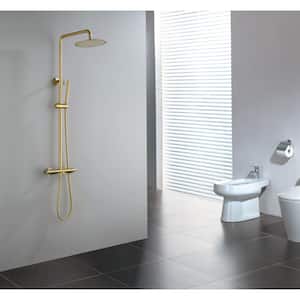 2-Spray Patterns with 2.5 GPM 10 in. Fixed Shower Head Wall Mounting and Handheld Shower Head in Round Brushed Gold