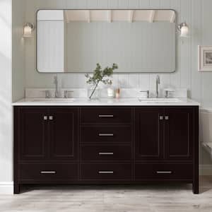 Cambridge 73 in. W x 22 in. D x 35.25 in. H Vanity in Espresso with White Marble Vanity Top with Basin