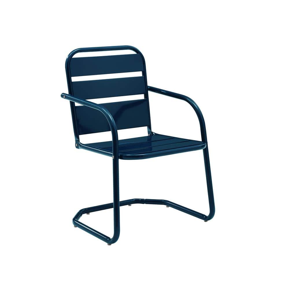Vintage-Inspired Brighton Navy Steel Outdoor Dining Chair Set