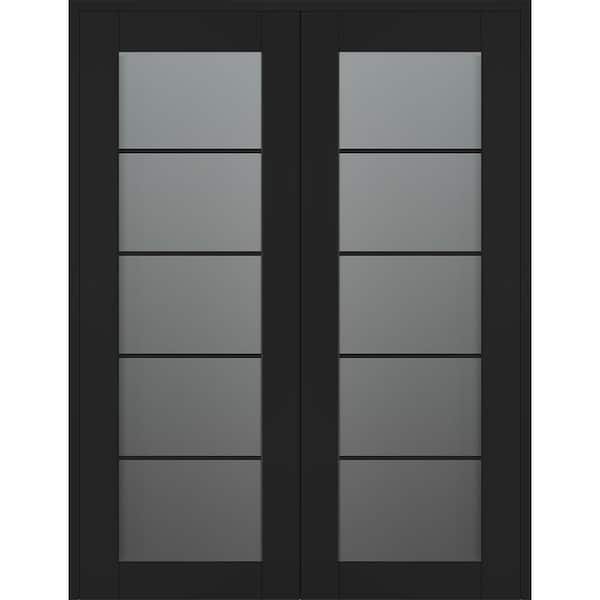 Avon 5 Lite N 60 in. x 96 in. Both Active 5-Lite Frosted Glass Black Matte Wood Composite Double Prehung French Door
