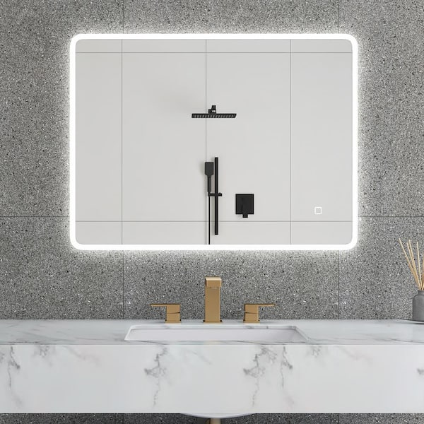 Staykiwi 32 in. W x 24 in. H Rectangular Frameless Bluetooth LED Wall Bathroom Vanity Mirror in White