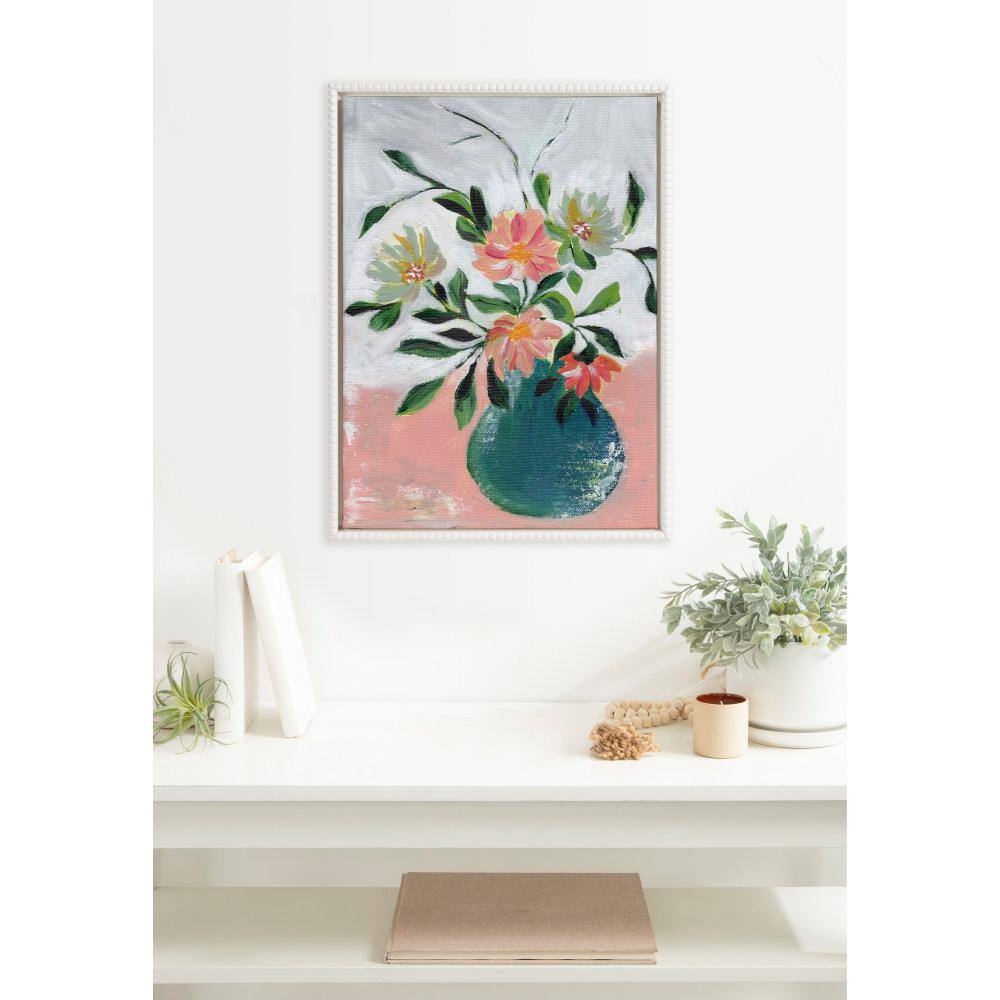 18"x24" White Beaded Frame Wild Blooms Canvas Painting