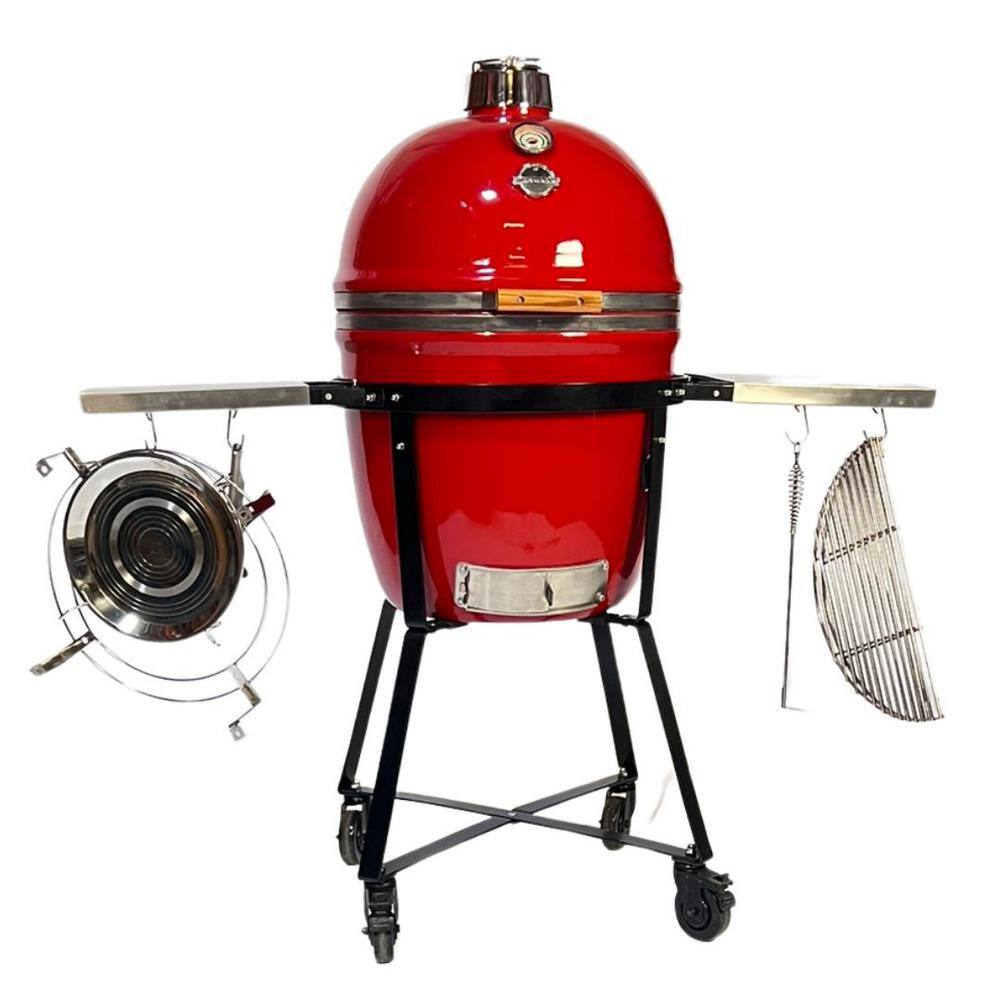GRILL DOME 18 in. Large Infinity X2 Kamado Charcoal Grill in Blazing Red with Domemobile, Grill