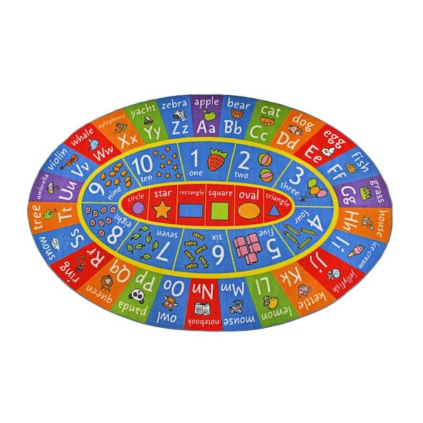 KC CUBS Multi Color 5 ft. x 7 ft. Kids and Children Bedroom and Playroom Nursery ABC Alphabet, Numbers and Shapes Oval Area Rug