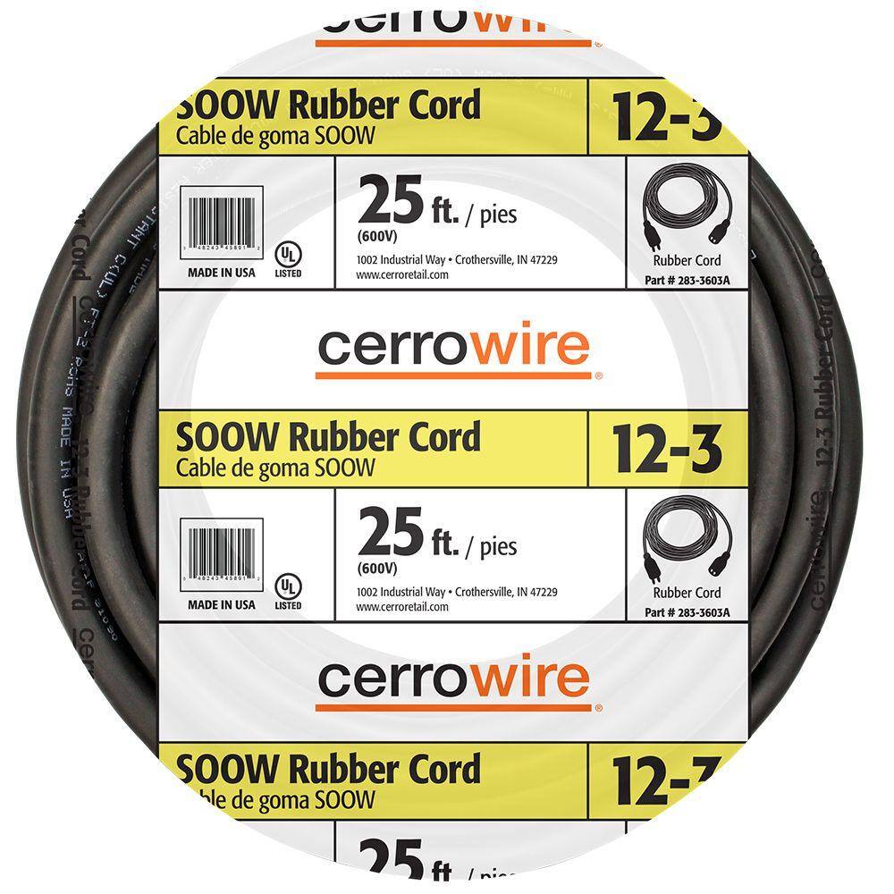 25 ft 10/3 SJOOW SJO SJ SJ00W Black Rubber Cord Outdoor Flexible Wire/Cable