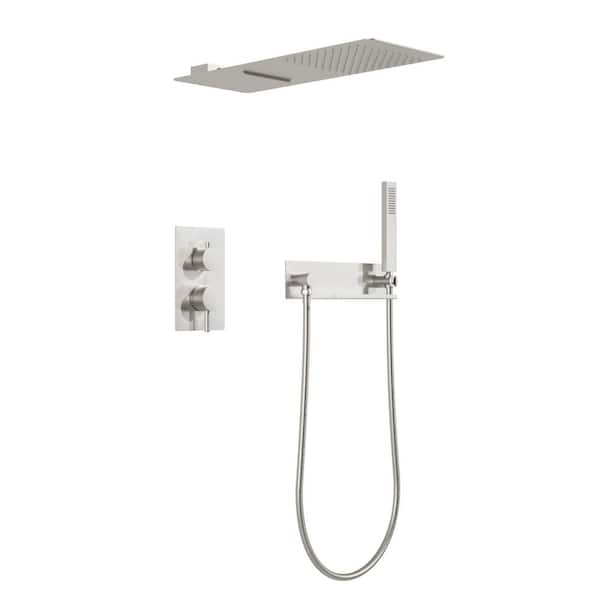 2-Spray Shower Faucet 2.5 GPM with Pressure Balance, Ultra-thin 3-Function Shower in Brushed Nickel