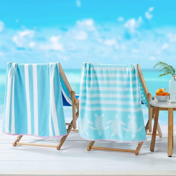 Seafoam Turtle and Stripes 2-Pack 100% Cotton Printed Beach Towel