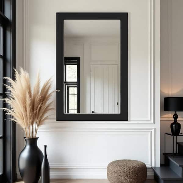 36 in. W x 54 in. H Classic Large Black Rectangular Wood Frame Bathroom Vanity Wall Mirror / Full Body Mirror