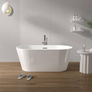 63 in. x 31.1 in. Acrylic Freestanding Contemporary Soaking Bathtub with Overflow and Drain in Gloss White
