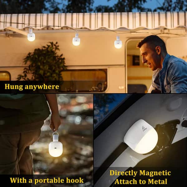 45-Watt Equivalent 3500K/4500K/6500K E26 T60 Rechargeable RGB Dimmable LED Light Bulb with Remote Control (4-Pack)