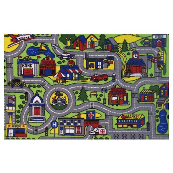 7x10  Area Rug Play Road Driving Time Street Car Kids City Fun Time New BLUE 