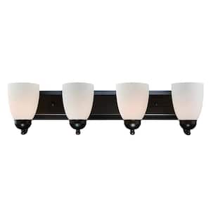Clayton 30 in. 4-Light Oil Rubbed Bronze Bathroom Vanity Light Fixture with Frosted Glass Shades