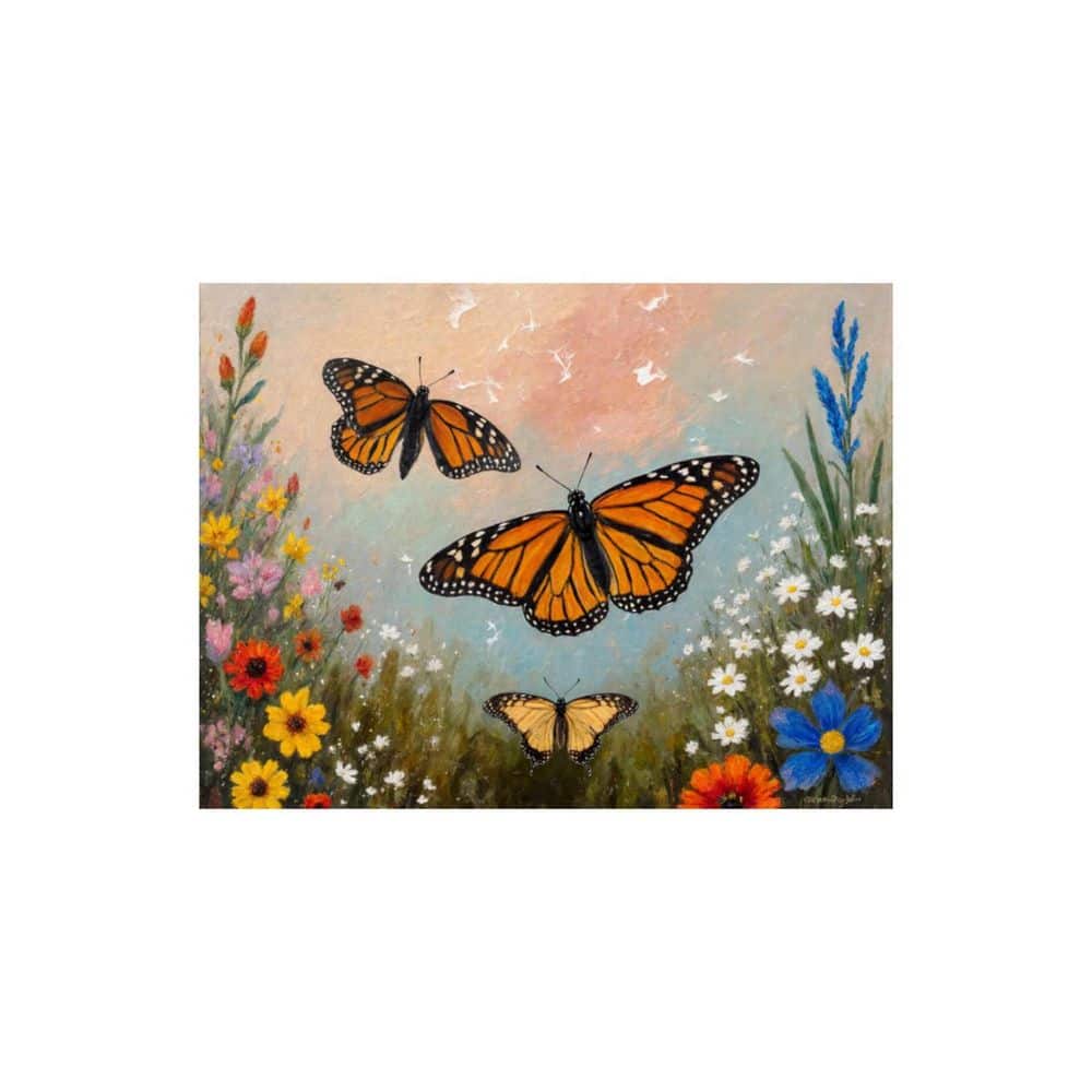 Butterflies in Wildflower Meadow Unframed Canvas Art Print 24 in
