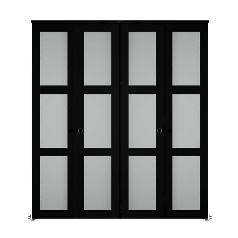 64 in.x 78 in. (Double 32 in.) 3-Lite Frosted Glass Solid Core Black Finished MDF Closet Bi-Fold Door with Hardware Kit price history on PriceWatchPro