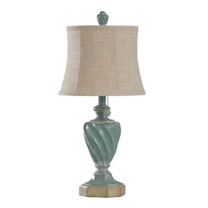 23.75 in. Distressed Ocean Blue With-Light Brown/Cream/Gold Table Lamp with Cream Softback Fabric Shade