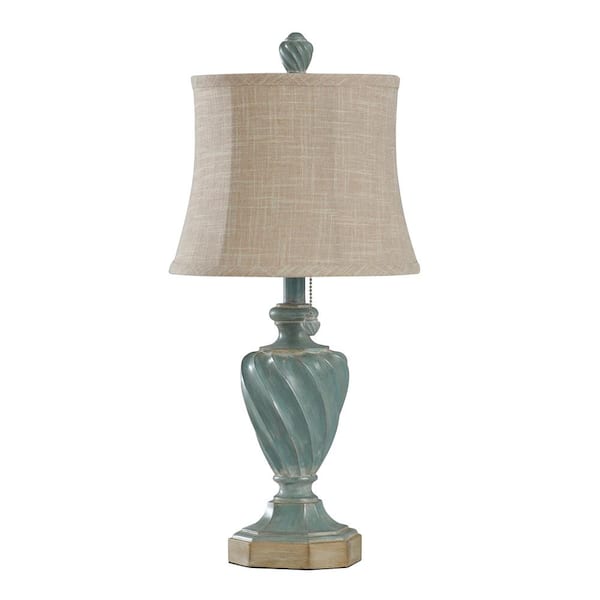 light blue and gold lamp