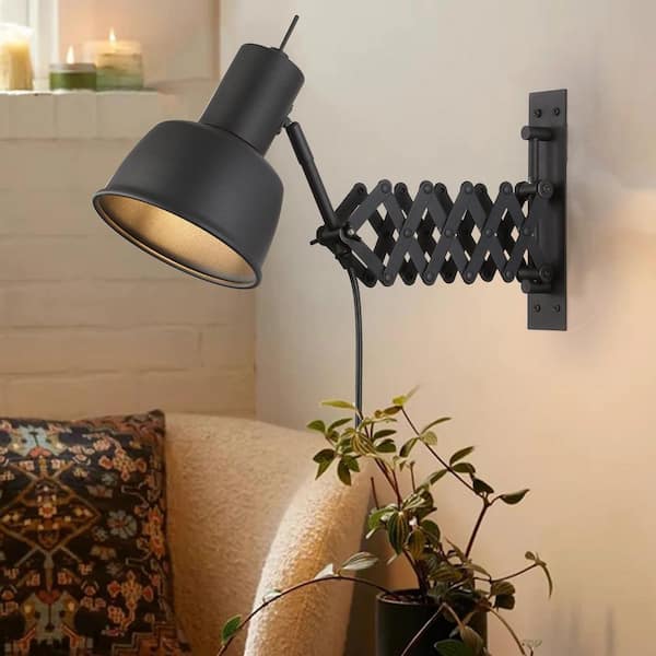 Modern 5.9 in. 1 Light Plug in Wall Sconces with Black Swing Arm Shade, Farmhouse Extend Reading Wall Lamp with Switch