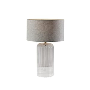Carrie 22 in. Clear Ribbed Glass with Antique Brass Neck Table Lamp