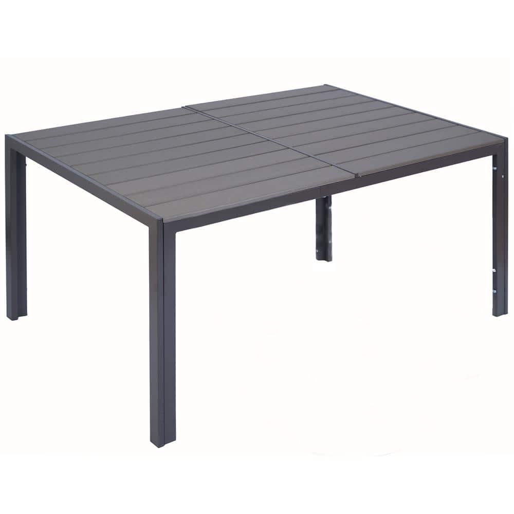KOZYARD Coolmen Gray Rectangle Metal Outdoor Dining Table with PowderCoated Frame and Wood Like