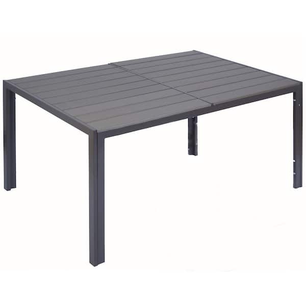 KOZYARD Coolmen Gray Rectangle Metal Outdoor Dining Table with Powder-Coated Frame and Wood Like Brown Laminate Table Top
