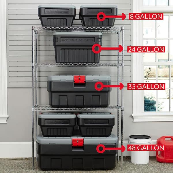 Rubbermaid 24 Gallon Action Packer Lockable Latch Indoor and Outdoor  Storage Box Container, Black (2 Pack)