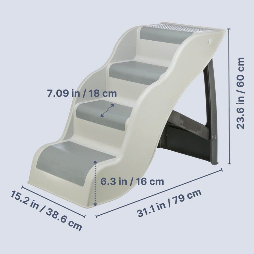 Gray Lightweight Collapsible 3-Step Pet Stairs with Non-Slip Treads