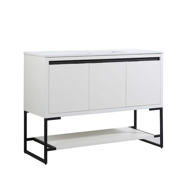 Maincraft 47.20 in. W x 18.31 in D. x 35.1 in. H Bath Vanity in White with White Ceramic Top