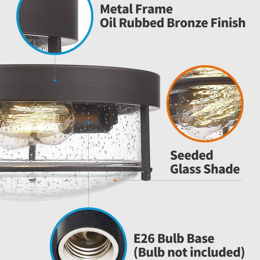 Farmhouse Oil Rubbed Bronze Glass Drum Ceiling Light