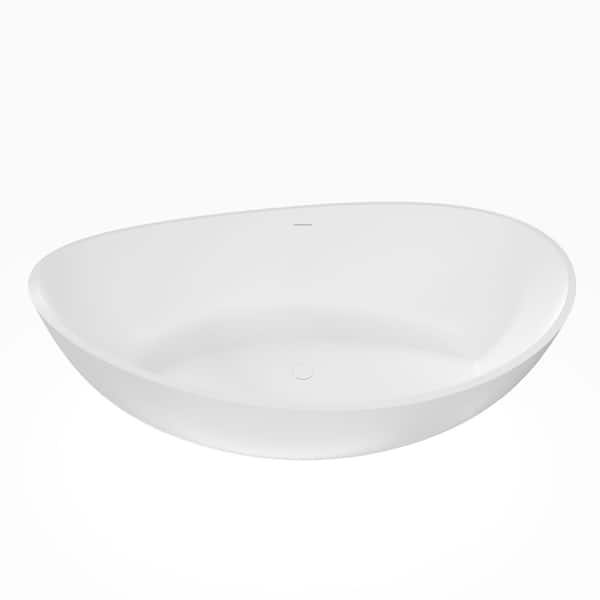 70.87 in. x 43.31 in. Soaking Bathtub with Center Drain in Matte White Solid Surface Freestanding Tub for Modern