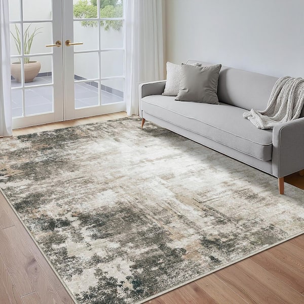 Black Hole Black/Brown 5 ft. x 7 ft. Modern Abstract Washable Area Rug