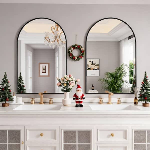 LuxHomez 24 in. W x 36 in. H Black Vanity Arched Wall Mirror