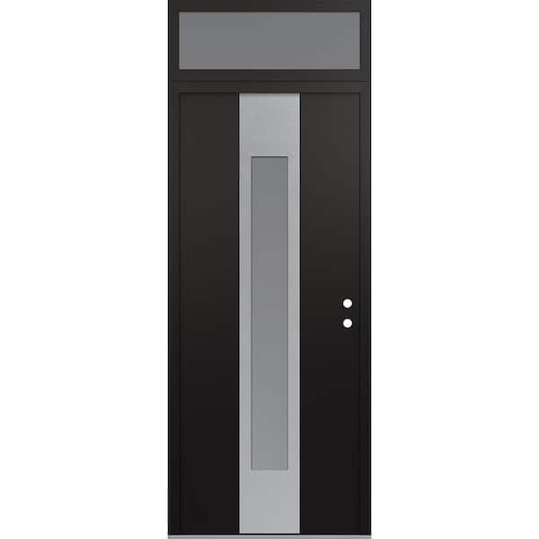 A1 36 in. x 96 in. Silver P Left-Hand/Inswing Frosted Glass Black/White Transom Steel Prehung Front Door