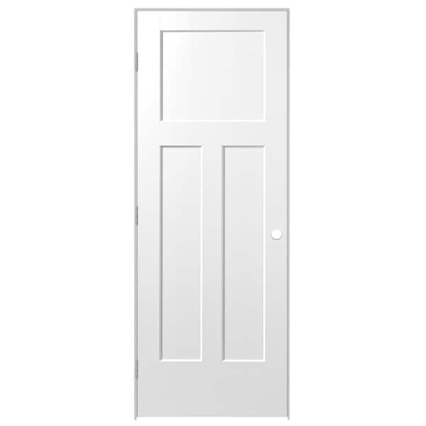 Masonite 24 in. x 80 in. 3 Panel Right-Handed Primed Composite Hollow Core Single Prehung Interior Door 4-9/16 in. Flat Jamb