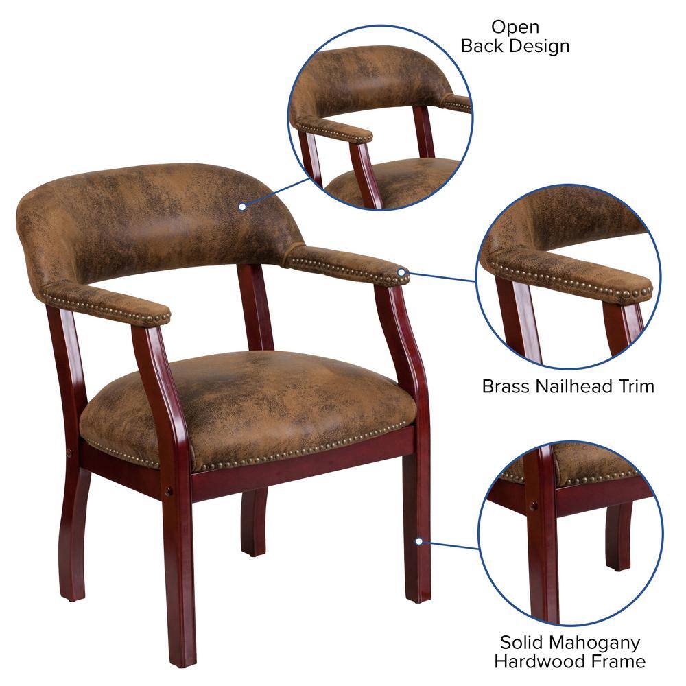 Elegant Bomber Jacket Brown Vinyl Conference Chair with Brass Accents