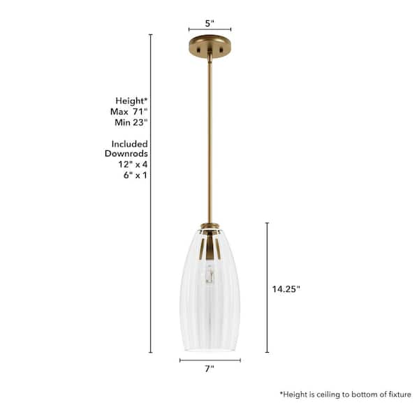 Hunter - Rossmoor 60-Watt 1-Light Luxe Gold Island Pendant Light with Bell Glass Shade, No Bulbs Included