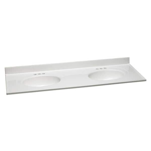 Design House 61 in. W Cultured Marble Vanity Top in Solid White with Solid White Double Basins