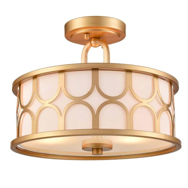 CLAXY 12.99 in. 2-Light Gold Modern Semi-Flush Mount with No Glass Shade and No Bulbs Included