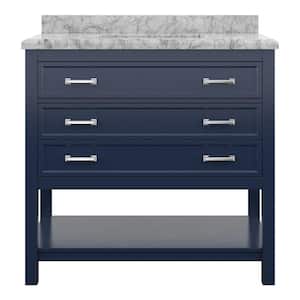 Everett 37 in. W x 22 in. D Vanity Cabinet in Aegean Blue with Carrara Marble Vanity Top in White with White Basin