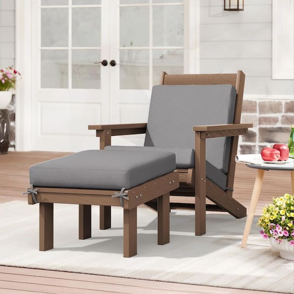 JEAREY Classic Outdoor Patio HDPE Plastic Adirondack Chair with Footrest Ottoman in Brown