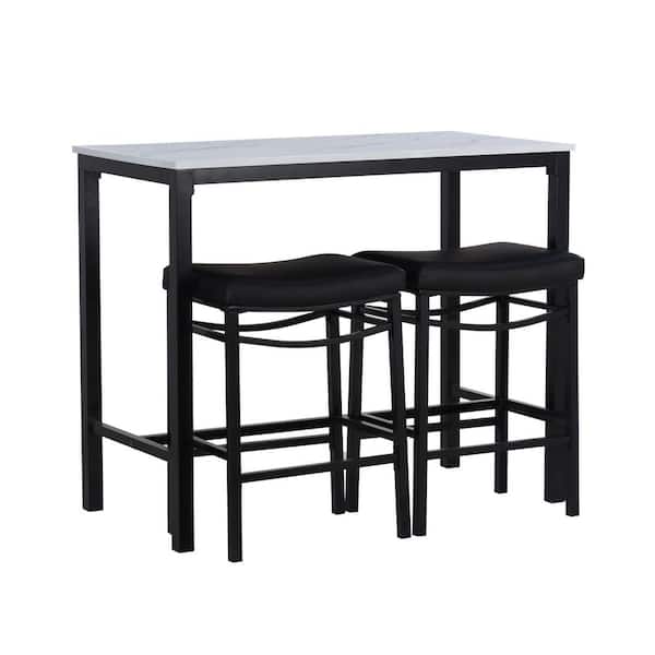 Betty 3-Piece Rectangle Black and White Wood Top Pub Dining Room Set Seats 2