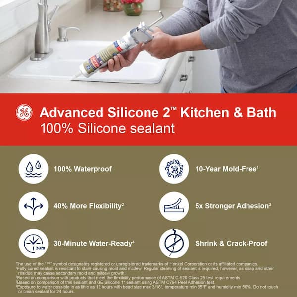 GE Advanced Silicone 2-Caulk 2.8 oz. Kitchen and Bath