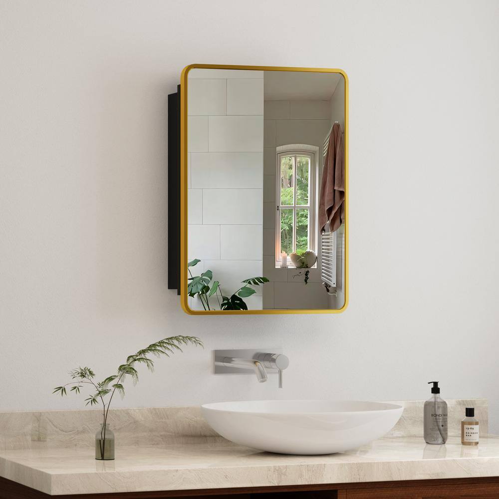 20 in. W x 28 in. H Gold Rectangular Metal Framed Recessed/Surface Mount Medicine Cabinet with Mirror price history on PriceWatchPro