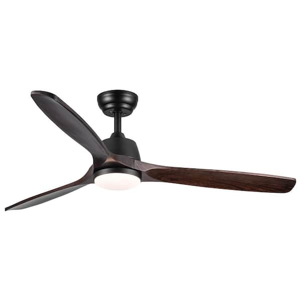 Unbranded 52 in. Wood Indoor Ceiling Fan with Lights and Remote, Walnut Ceiling Fan, 3 Solid Wood Blades, Indoor