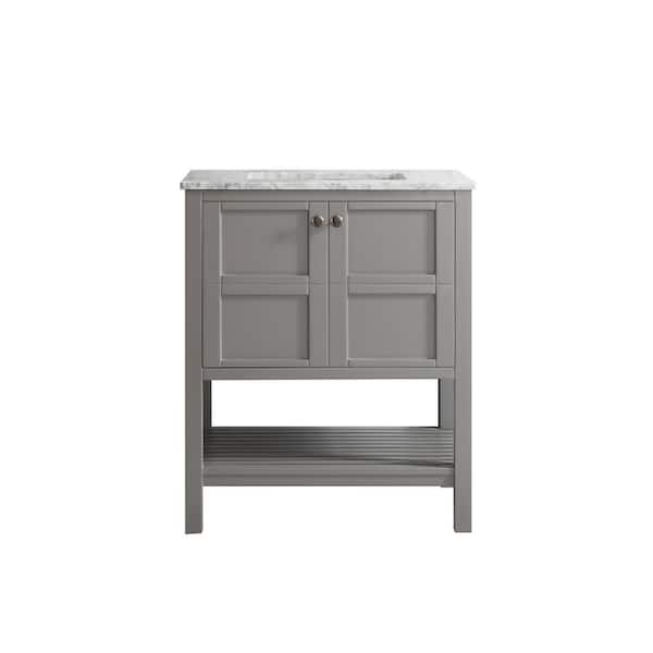 ROSWELL Florence 30 in. W x 22 in. D x 35 in. H Vanity in Grey with Marble Vanity Top in White with Basin