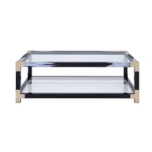 54 in. L Black Rectangle Glass Coffee Table with Shelf