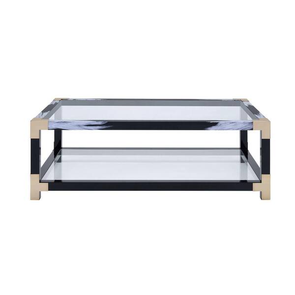Wateday 54 in. L Black Rectangle Glass Coffee Table with Shelf