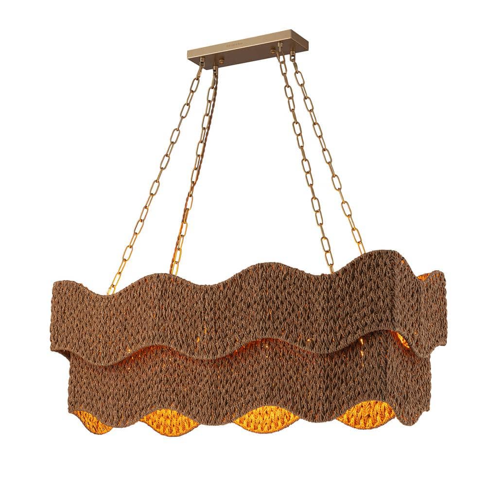 Mira 6-Light Handwoven Linear Large Island Light Boho Chandelier for Dining Room Kitchen Island Living Room in Brass price history on PriceWatchPro