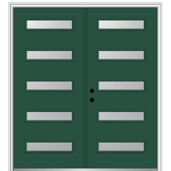 MMI Door 64 in. x 80 in. Davina Right-Hand Inswing 5-Lite Frosted Painted Fiberglass Smooth Prehung Front Door, 4-9/16 in. Frame